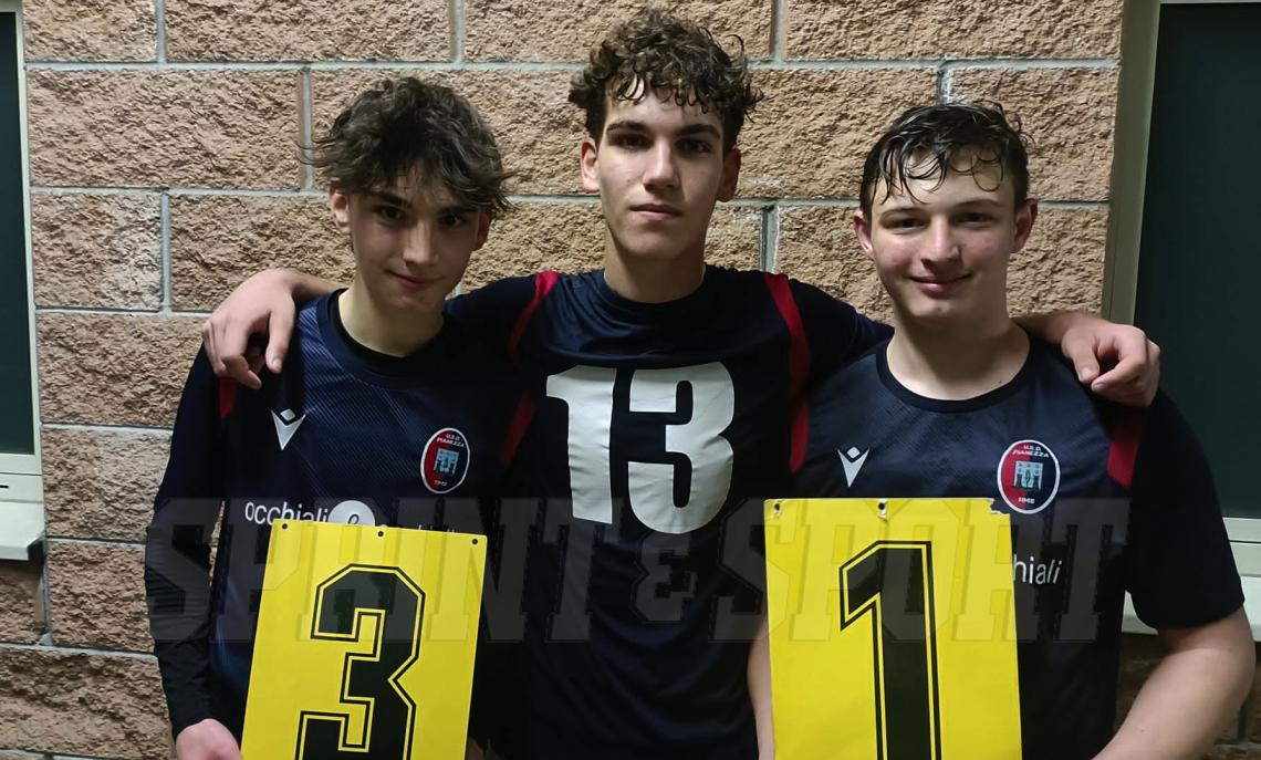 Carlo Ongari (a sinistra), Davide De Carlo (al centro) e Lorenzo Abrate (a destra) con un gol a testa regalano la vittoria e il primo posto in classifica al Pianezza