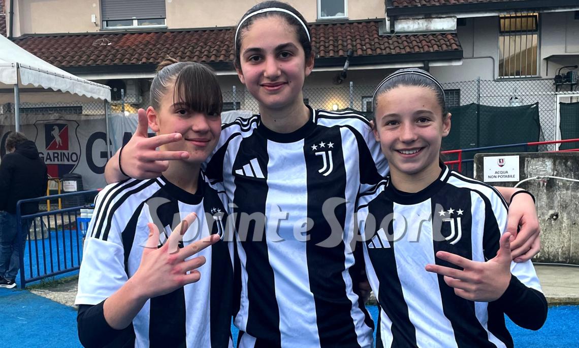 UNDER 15 FEMMINILE: Juventus-Pro Sesto 5-0, in foto le marcatrici Ginevra Bavosio, Chiara Pozzo e Ludovica Grasso