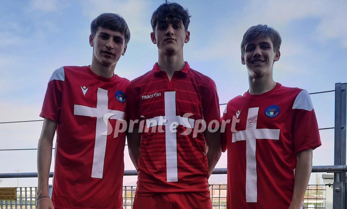 Rappresentativa Piemonte VDA Under 17 • I protagonisti dei due gol che stendono la Juventus, Matteo Grosso-Riccardo Cussotto e Federico Socco.