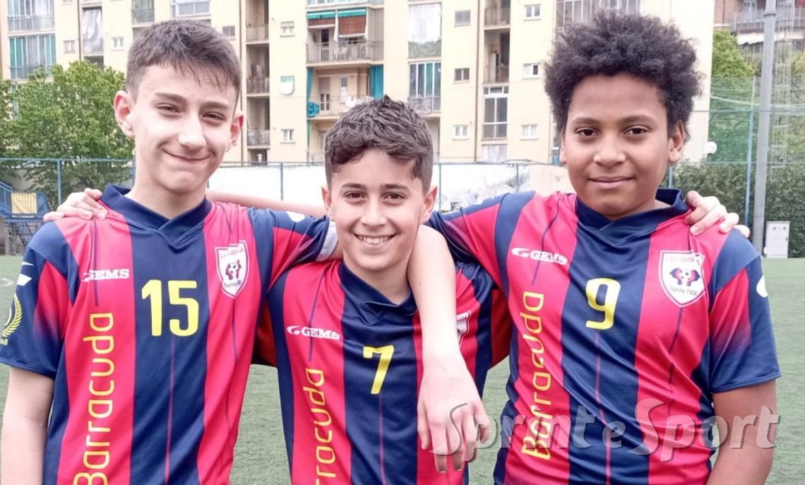 I marcatori che regalano il primo posto al Barracuda Stefano Scrimieri, Marco Tassone e Federico Matondo 