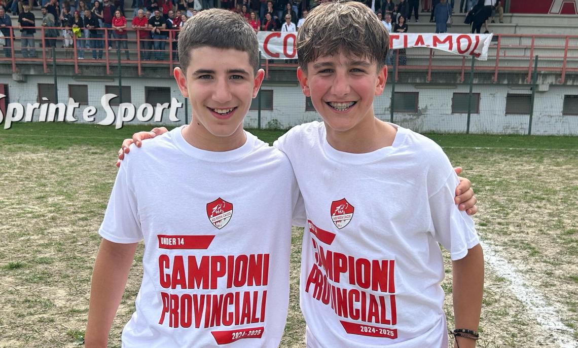 Under 14 Provinciali Torino Rosta-Accademia Beiborg 3-1: i protagonisit biancorossi Filippo Pisani e Alessandro Vigna