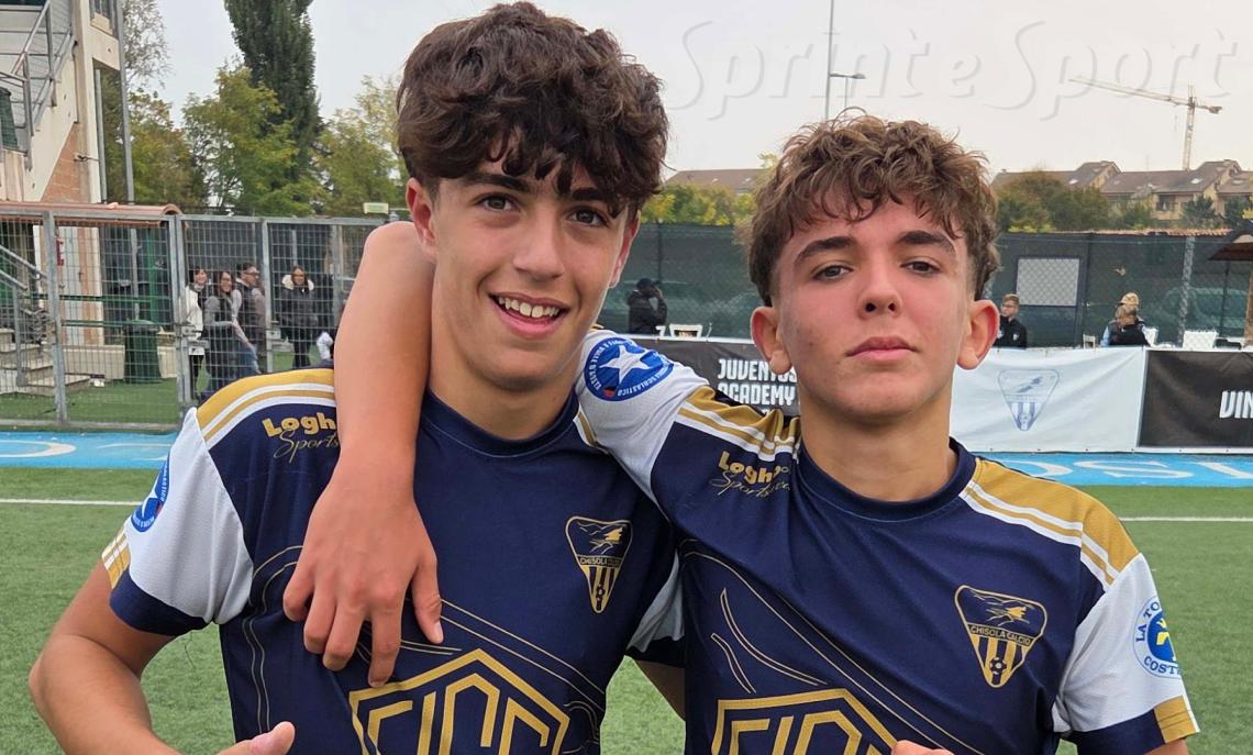Regionali Piemonte Under 15 Girone D, Chisola-Pinerolo 3-2, gli autori del gol vittoria: (da sinistra) Lorenzo Salvaggio e Niccolò Zuppardi