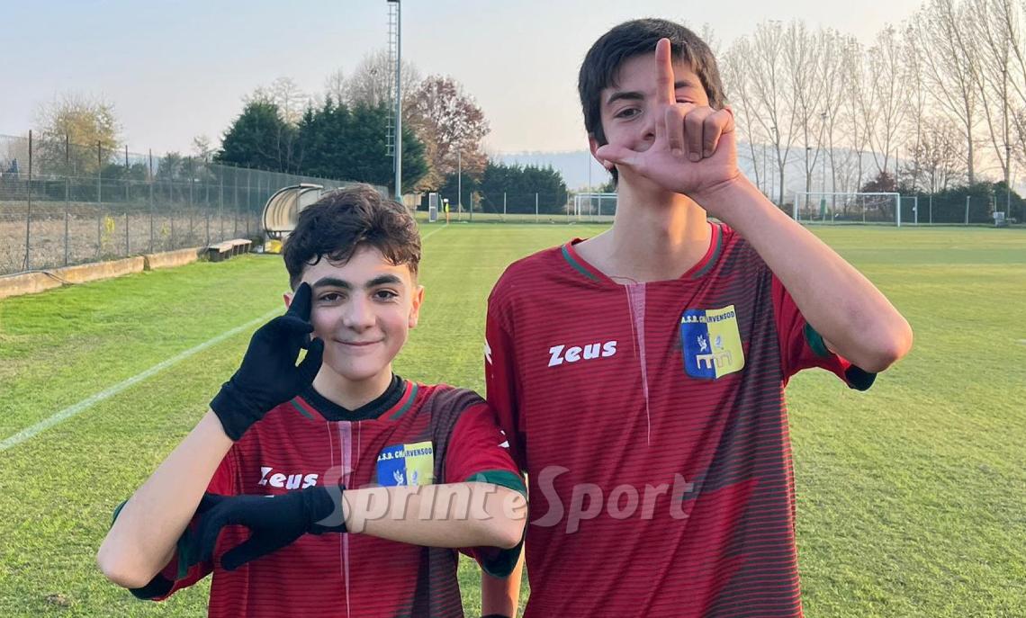 Under 14, Gir. B: Ivrea-Charvensod: 1-3. A sinistra Falleti, a destra Cosmai, autore di una doppietta. 
