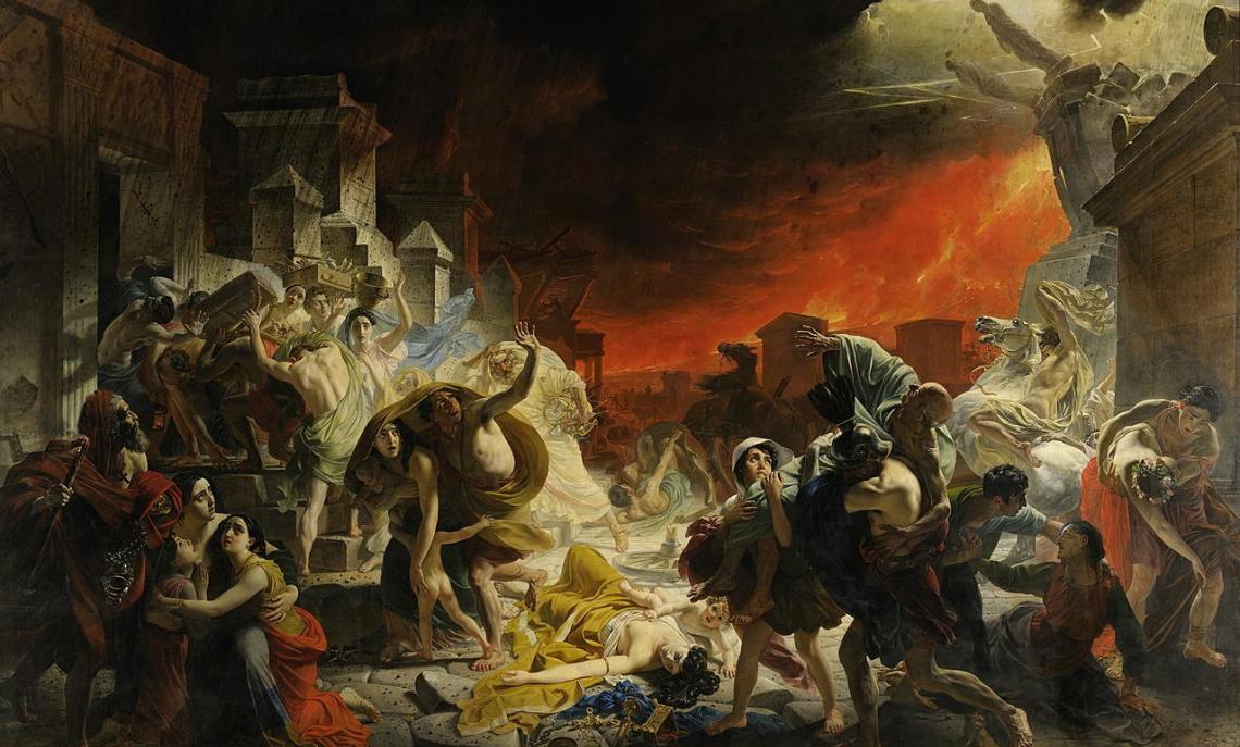 Quadro sull'eruzione del 79 d. C. vista dalla prospettiva di Pompei, e dalle cui ceneri sono stati rinvenuti due corpi ancora integri