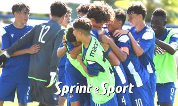 Under 14 Semifinale Torneo delle Province 2025, Torino A-Torino B 0-2: l'esultanza degli azzurri per il gol di Pietro Gattabria (foto Cassarà)