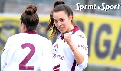 Eccellenza Femminile, Torino FC-Torino Women 1-1, l'esultanza di Erika Nicolò per il gol del vantaggio del Toro (foto Cassarà)