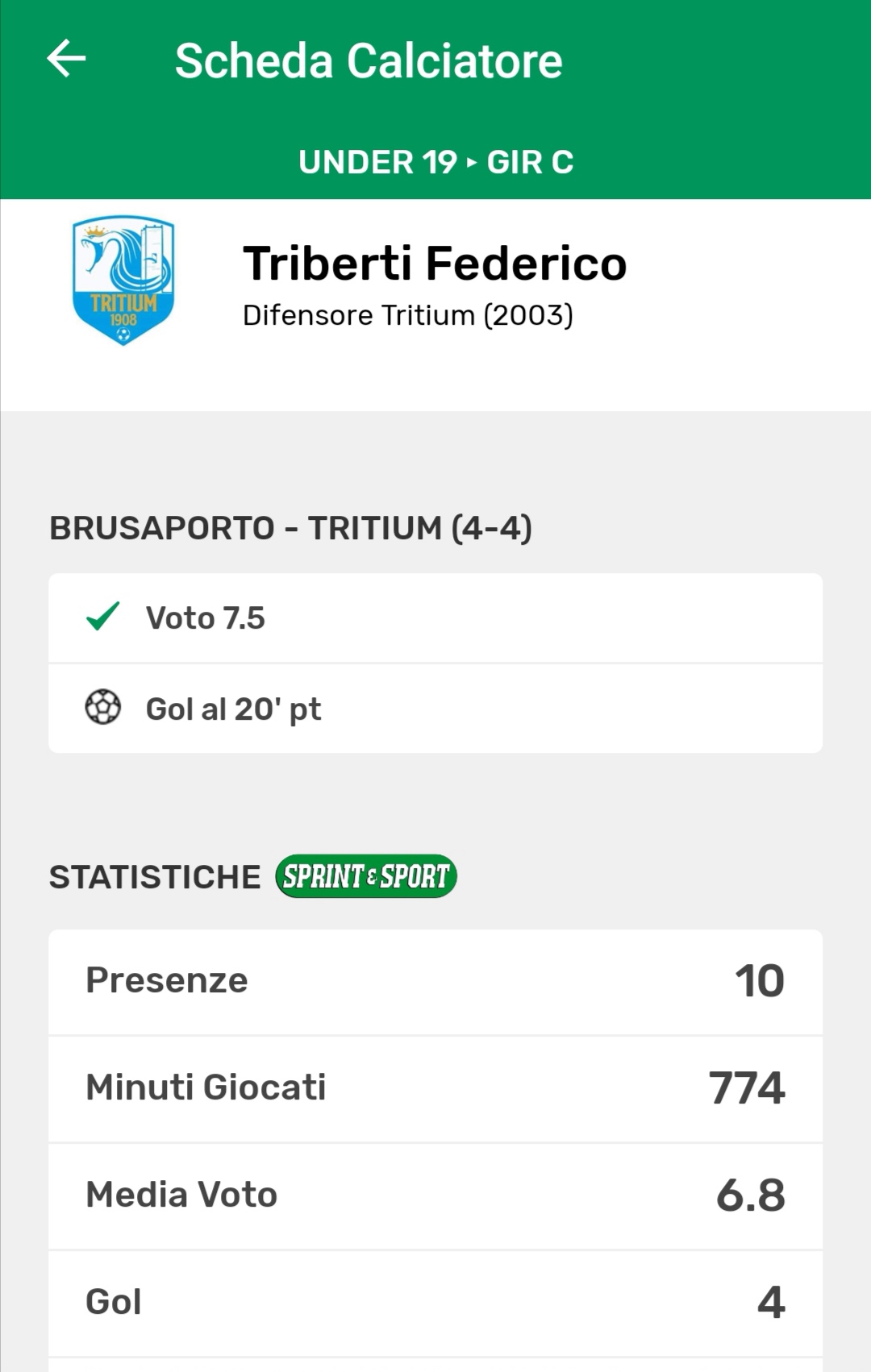 Statistiche di Triberti